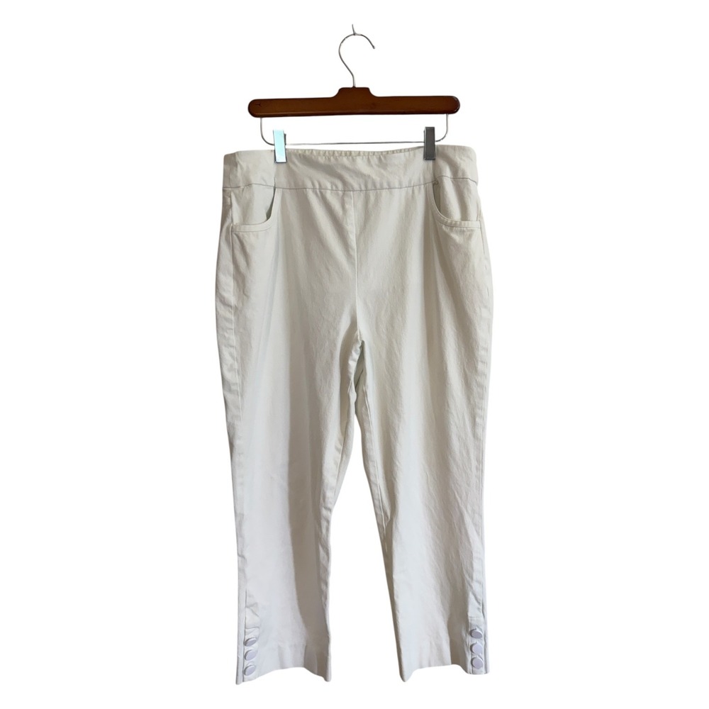Soft Surroundings White Large Superla Slim Leg Crop Pants Pull On Button Hem